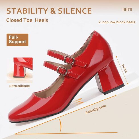 IDIFU IN2 Mary Jane Shoes Women Dress Shoes Women's Pumps Chunky Low Block Heels Square Closed Toe Strappy Wedding Business Bride Comfortable Short Graduation Two Strap Cute Vintage Heels Pumps Shoes in Kuwait