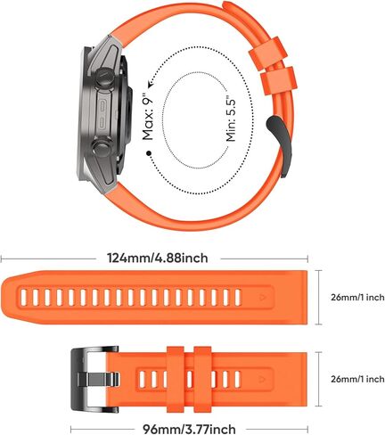 for Garmin Fenix 7X Watch Bands, 26mm Quickfit Silicone Band for Garmin Fenix 6X, Fenix 5X Smartwatch in Kuwait