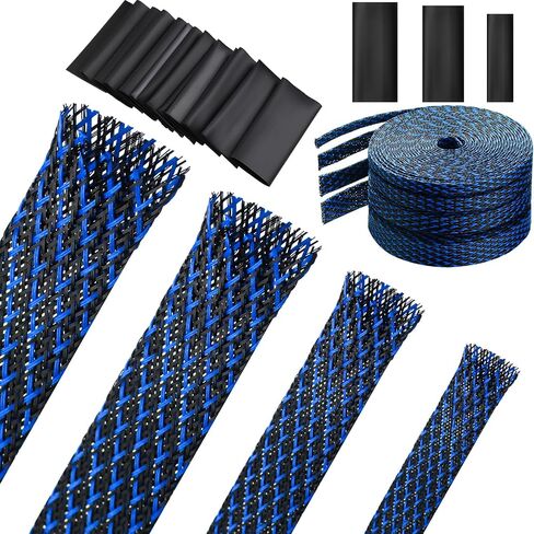 Tatuo 65.6ft Braided Cable Sleeve Expandable Wire Sheathing(Black) | with 120 Heat Shrink Tubing 1/4 in 2/5 in 1/2 in 3/4 in Wire Sleeve Cord Management for Television Audio Computer Video Pets in Kuwait