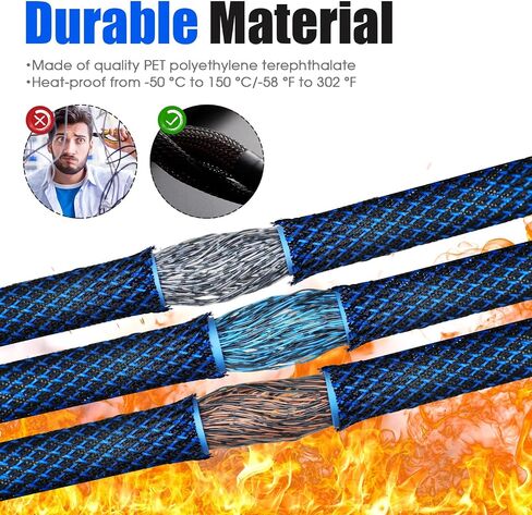 Tatuo 65.6ft Braided Cable Sleeve Expandable Wire Sheathing(Black) | with 120 Heat Shrink Tubing 1/4 in 2/5 in 1/2 in 3/4 in Wire Sleeve Cord Management for Television Audio Computer Video Pets in Kuwait