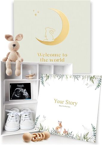 Baby Keepsake Box with Baby Book - Baby Shower Gifts for Mom, Baby Shower Gifts for Boys - Baby Journal Memory Book Boys - Gender Neutral Photo Album First 5 Years with Milestones Green in Saudi Arabia