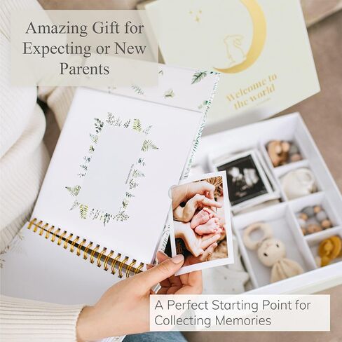 Baby Keepsake Box with Baby Book - Baby Shower Gifts for Mom, Baby Shower Gifts for Boys - Baby Journal Memory Book Boys - Gender Neutral Photo Album First 5 Years with Milestones Green in Saudi Arabia