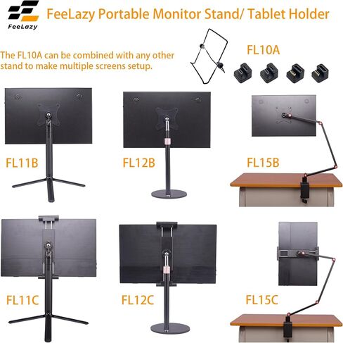 iPad Stand for Desk Tablet Holder Portable Monitor Stand 18.5 inch with Super Wide Clamp Swivel Tilt Ball Joint Telescopic Pole and Foldable Tripod for 6.5-18.5" Monitor Kindle FL11C in Saudi Arabia