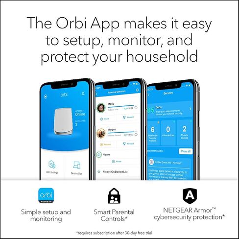 NETGEAR Orbi Whole Home Tri-Band Mesh WiFi 6 System (RBK653) – Router with 2 Satellite Extenders, Coverage Up to 6,000 Square Feet, 40 Devices, AX3000 (Up to 3Gbps) (Renewed) in Saudi Arabia
