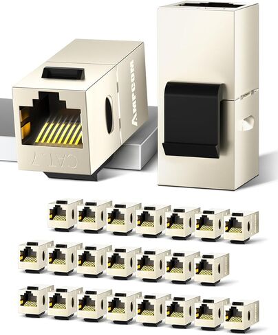 AMPCOM CAT7 Keystone Coupler، 24 حزمة تمر عبر RJ45 Keystone Jack، محمية من أنثى إلى أنثى إيثرنت من خلال قارنة التوصيل المضمنة in Kuwait