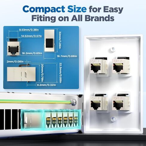 AMPCOM CAT7 Keystone Coupler، 24 حزمة تمر عبر RJ45 Keystone Jack، محمية من أنثى إلى أنثى إيثرنت من خلال قارنة التوصيل المضمنة in Kuwait