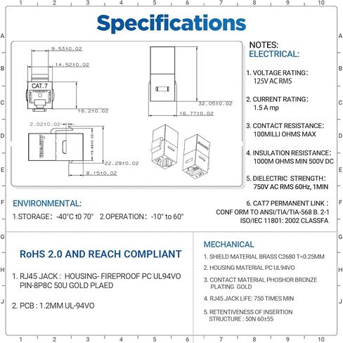 AMPCOM CAT7 Keystone Coupler، 24 حزمة تمر عبر RJ45 Keystone Jack، محمية من أنثى إلى أنثى إيثرنت من خلال قارنة التوصيل المضمنة in Kuwait