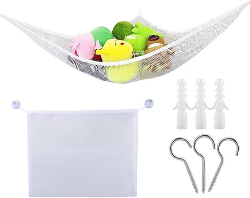 Toy Hammock, Stuffed Animal Net Hammock for Plushie Toys, Large Storage Mesh Pet, Corner Mesh Toy Storage Hanging Organizer for, Easy to Hang w/Included Anchors & Hook(White) in Saudi Arabia