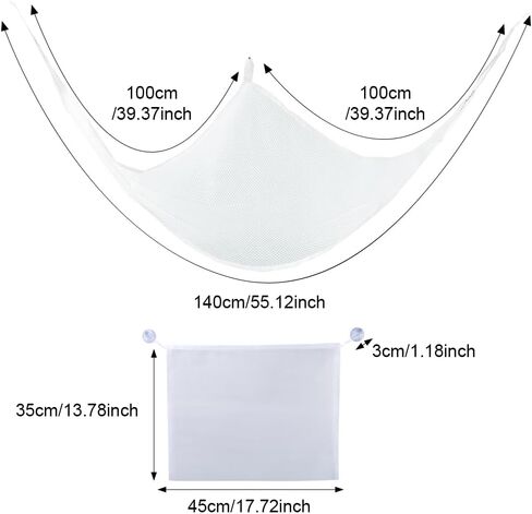 Toy Hammock, Stuffed Animal Net Hammock for Plushie Toys, Large Storage Mesh Pet, Corner Mesh Toy Storage Hanging Organizer for, Easy to Hang w/Included Anchors & Hook(White) in Saudi Arabia