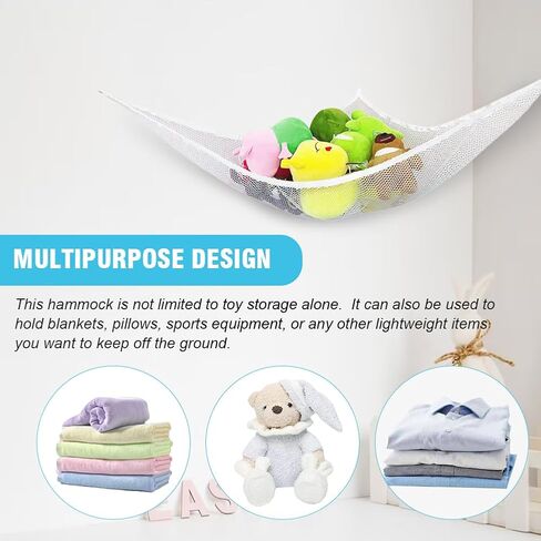 Toy Hammock, Stuffed Animal Net Hammock for Plushie Toys, Large Storage Mesh Pet, Corner Mesh Toy Storage Hanging Organizer for, Easy to Hang w/Included Anchors & Hook(White) in Saudi Arabia