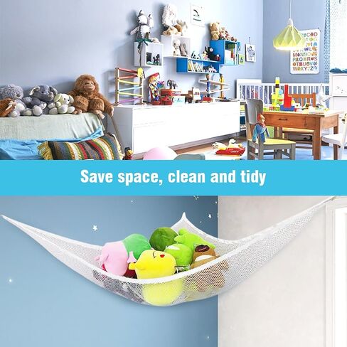 Toy Hammock, Stuffed Animal Net Hammock for Plushie Toys, Large Storage Mesh Pet, Corner Mesh Toy Storage Hanging Organizer for, Easy to Hang w/Included Anchors & Hook(White) in Saudi Arabia