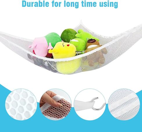 Toy Hammock, Stuffed Animal Net Hammock for Plushie Toys, Large Storage Mesh Pet, Corner Mesh Toy Storage Hanging Organizer for, Easy to Hang w/Included Anchors & Hook(White) in Saudi Arabia