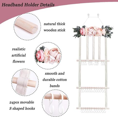 Headband Holder Bow Organizer for Girls, Hair Clips Bows Holder Baby Headbands Storage Personalized Hair Accessories Storage Organizer Wall Hanging Decor for Nursery Room Closet in Saudi Arabia