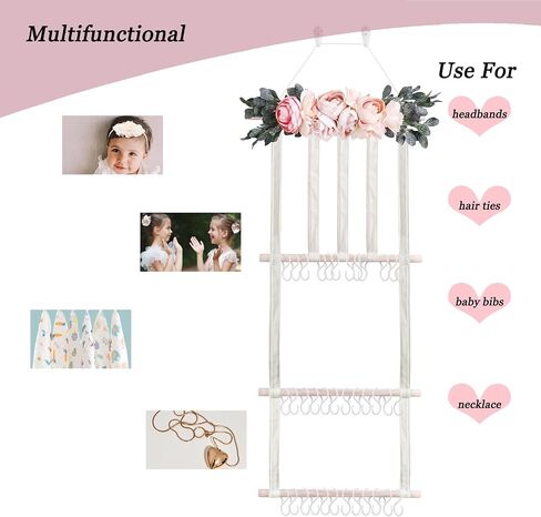 Headband Holder Bow Organizer for Girls, Hair Clips Bows Holder Baby Headbands Storage Personalized Hair Accessories Storage Organizer Wall Hanging Decor for Nursery Room Closet in Saudi Arabia