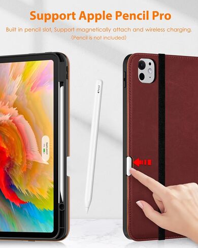 DTTO for iPad Pro 13 inch Case (M4) 2024, Premium Leather Business Folio Stand Cover with Pencil Holder - Auto Wake/Sleep and Multiple Viewing Angles, Built in Hand Strap & Pocket, Brown in Saudi Arabia