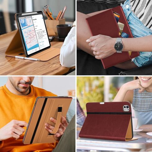 DTTO for iPad Pro 13 inch Case (M4) 2024, Premium Leather Business Folio Stand Cover with Pencil Holder - Auto Wake/Sleep and Multiple Viewing Angles, Built in Hand Strap & Pocket, Brown in Saudi Arabia