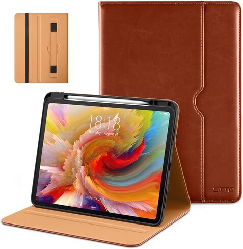 DTTO for iPad Pro 13 inch Case (M4) 2024, Premium Leather Business Folio Stand Cover with Pencil Holder - Auto Wake/Sleep and Multiple Viewing Angles, Built in Hand Strap & Pocket, Brown in Saudi Arabia