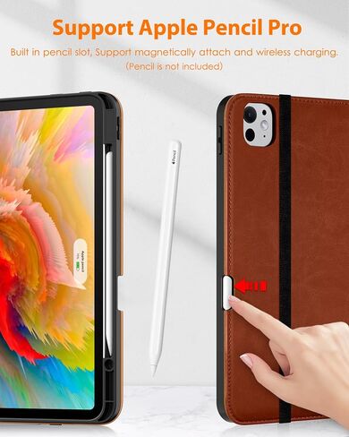 DTTO for iPad Pro 13 inch Case (M4) 2024, Premium Leather Business Folio Stand Cover with Pencil Holder - Auto Wake/Sleep and Multiple Viewing Angles, Built in Hand Strap & Pocket, Brown in Saudi Arabia