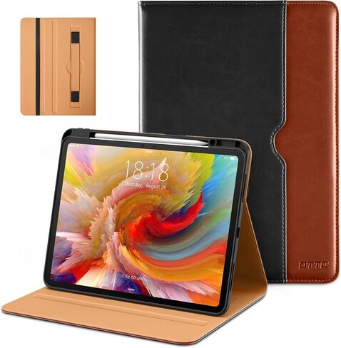 DTTO for iPad Pro 13 inch Case (M4) 2024, Premium Leather Business Folio Stand Cover with Pencil Holder - Auto Wake/Sleep and Multiple Viewing Angles, Built in Hand Strap & Pocket, Brown in Saudi Arabia