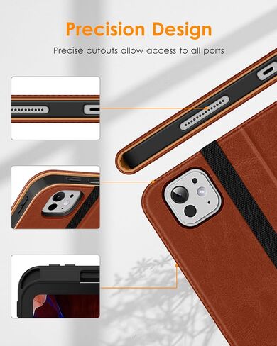 DTTO for iPad Pro 13 inch Case (M4) 2024, Premium Leather Business Folio Stand Cover with Pencil Holder - Auto Wake/Sleep and Multiple Viewing Angles, Built in Hand Strap & Pocket, Brown in Saudi Arabia