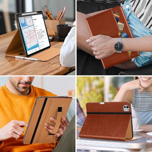 DTTO for iPad Pro 13 inch Case (M4) 2024, Premium Leather Business Folio Stand Cover with Pencil Holder - Auto Wake/Sleep and Multiple Viewing Angles, Built in Hand Strap & Pocket, Brown in Saudi Arabia