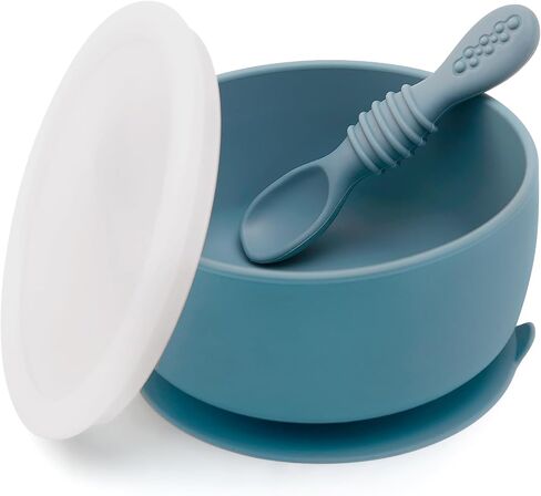 SAMiGO Silicone Baby Suction Bowl with Lid and Self Feeding Spoon Set | 6+ Months, First Food Set, Baby Led Weaning Supplies, Feeding Eating Essentials, Starting Solids Must Haves, Baby Dishes in Saudi Arabia