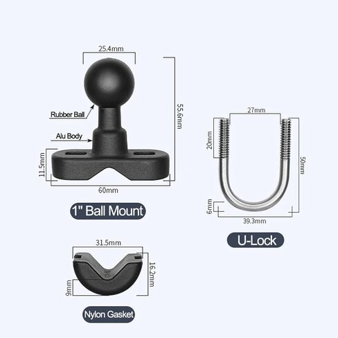 Strg Phone Holder with Double Socket Arm Compatible with 1" Ball Mount | Phone Mount Compatible with RAM Mount and B Size 1" Ball Mount Components, for Motorcycle Bike Handlebar Car Truck Kayak etc in Saudi Arabia