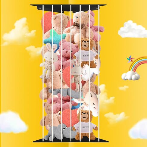 Toy Storage Organizer Corner Stuffed Animal Plush Toy Storage Kids Room Holder with Length Adjustable Large Toys Wall Hanging Shelf for Nursery Playroom Bedroom Sturdy Metal Black in Saudi Arabia