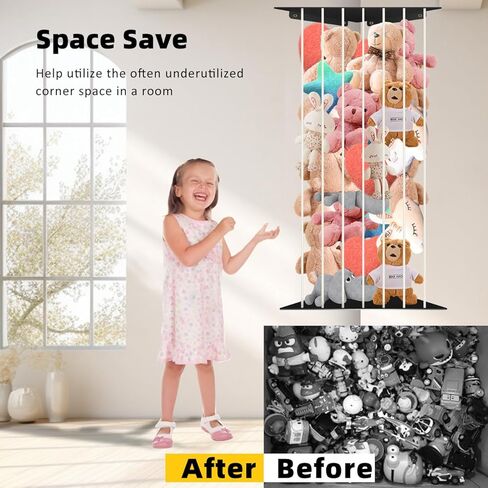Toy Storage Organizer Corner Stuffed Animal Plush Toy Storage Kids Room Holder with Length Adjustable Large Toys Wall Hanging Shelf for Nursery Playroom Bedroom Sturdy Metal Black in Saudi Arabia
