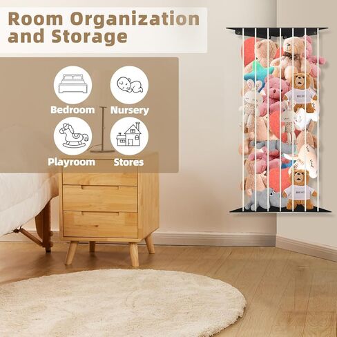 Toy Storage Organizer Corner Stuffed Animal Plush Toy Storage Kids Room Holder with Length Adjustable Large Toys Wall Hanging Shelf for Nursery Playroom Bedroom Sturdy Metal Black in Saudi Arabia