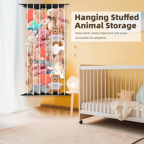Toy Storage Organizer Corner Stuffed Animal Plush Toy Storage Kids Room Holder with Length Adjustable Large Toys Wall Hanging Shelf for Nursery Playroom Bedroom Sturdy Metal Black in Saudi Arabia