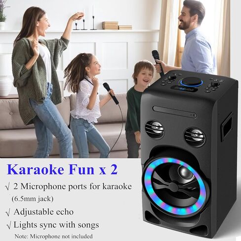 100W Home Stereo System with CD Player, FM Radio, Bluetooth, AUX in/USB in, Karaoke Function, Earphone Jack, LED Lights, Remote Control Included in Saudi Arabia