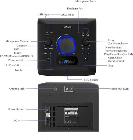 100W Home Stereo System with CD Player, FM Radio, Bluetooth, AUX in/USB in, Karaoke Function, Earphone Jack, LED Lights, Remote Control Included in Saudi Arabia
