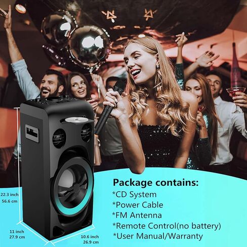 100W Home Stereo System with CD Player, FM Radio, Bluetooth, AUX in/USB in, Karaoke Function, Earphone Jack, LED Lights, Remote Control Included in Saudi Arabia
