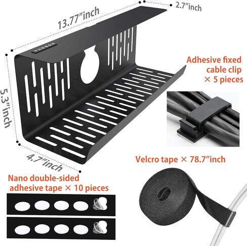 NODOCA No Drill Under Desk Cable Management Tray, 14'' Wire Management, 3M Double-Sided Stickers, Newest Metal Cable Tray, Wire Organizer Under Desk, Under Desk Basket for Office and Home, Black in Saudi Arabia