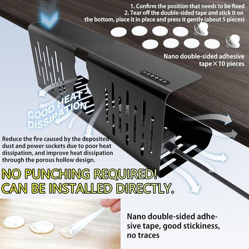 NODOCA No Drill Under Desk Cable Management Tray, 14'' Wire Management, 3M Double-Sided Stickers, Newest Metal Cable Tray, Wire Organizer Under Desk, Under Desk Basket for Office and Home, Black in Kuwait