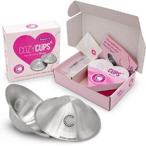 CozyCups™ (1 Pair) – 99.99% Pure Silver Nursing Cups – Hypoallergenic Healing Cups with Enhanced Airflow – Reusable Cure for Breastfeeding Mothers Nipple Soreness & Cracks, 45 mm