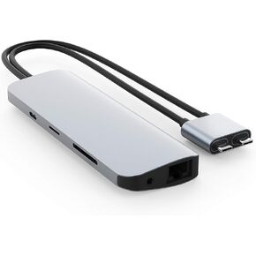 محطة إرساء HyperDrive 10 في 2 USB C، HDMI مزدوج 4K@60 هرتز، توصيل طاقة USBC 60 وات، جيجابت إيثرنت، محول محور USB-C لجهاز MacBook Pro مع M1 Pro/Max 2021، MacBook Pro، MacBook Air، فضي in Kuwait