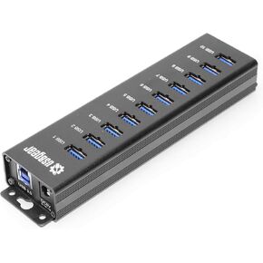 10-Port USB 3.2 Gen 1 Mountable Charging and SuperSpeed Data Hub with 5V/2A Power Adapter and USB Type-A to Type-B Cable Up to 900mA per port Charging Function Wall and Surface Mounting