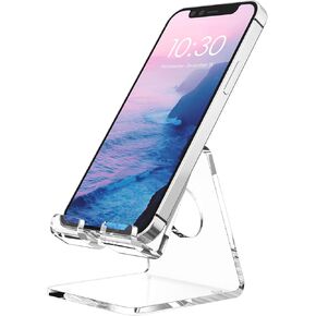Acrylic Cell Phone Stand, Clear Phone Stand for Desk, Portable Phone Holder, Phone Dock, Office Desk Accessories, Compatible with 4-8'' Smartphones