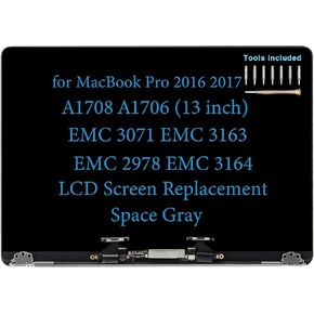 13" Screen Replacement for MacBook Pro A1708 A1706 EMC 3071 3163 EMC 2978 3164 Late 2016 Mid 2017 LCD Display Screen Complete Full Top Assembly 661-07970 661-05323 (Space Gray)
