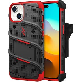 ZIZO BOLT Bundle for iPhone 15 Case with Screen Protector Kickstand Holster Lanyard - Red