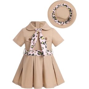 IDOPIP Baby Girls Wild Jungle Safari Outfits One Birthday Party Pleated Dress+Hat Toddler Leopard Zookeeper Photo Shoot Dress