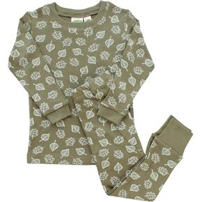PARADE "My Jammies Organic Kids Matching Pajamas Olive Leaves Kid's Set 2T