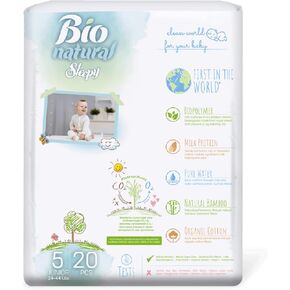 Bio-Natural Sleepy Baby Diapers, 3 MIDI 8-22 Lbs Count- 28 PCs, Made from Organic Cotton and Bamboo Extract, Ultimate Comfort and Dryness, Wetness Indicator
