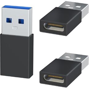 3-Pack USB to USB-C Adapter, Type-C Female to USB-A Male Charger Converter for Apple Watch Ultra, iPhone 15/14/13/12 Pro Max/Plus, S23, AirPods, iPad, and Car Charging (Black)