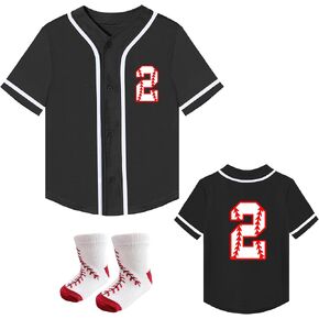 Toddler Birthday Jersey 2nd 4 years old Boy Girl Baseball Shirt and Socks V Neck Tee Summer Outfit