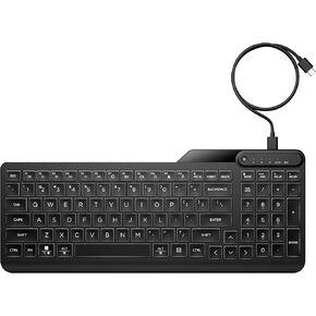HP 400 Backlit Wired Keyboard (Ash Wired) - Warm White LED Illuminated Keys w/ 3 Brightness Levels - Slim & Portable Design - 12 Programmable Keys - Spill-Resistant, Sanitizable