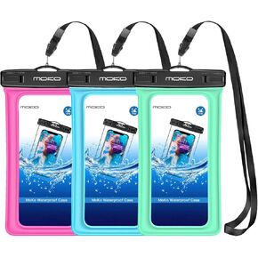 MoKo Floating Waterproof Phone Pouch [3 Pack], Floatable Phone Case Dry Bag with Lanyard Armband Compatible with iPhone 14 13 12 11 Pro Max X/Xr/Xs Max,8, Samsung S21/S10/S9, Magenta+Blue+Green