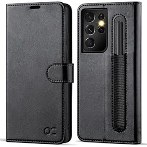 OCASE Compatible with Galaxy S21 Ultra 5G Wallet Case with S Pen Holder, PU Leather Flip Folio Case with Card Slots RFID Blocking Kickstand [ TPU Inner Shell] Phone Cover 6.8 Inch (2021)-Black